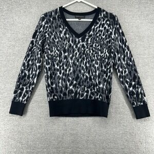 Banana Republic Sweater Women Size Black Cheetah Print Winter Merino Wool